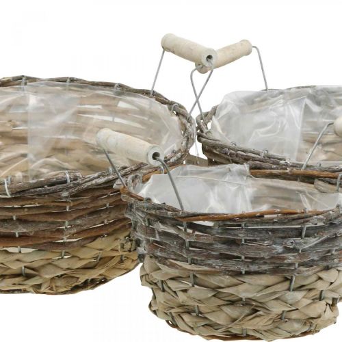 Product Shabby Chic White Plant Basket Set, Easter Decoration Natural Basket with Handles Ø28/24/19cm, Decorative Baskets Washed
