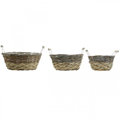 Product Shabby Chic White Plant Basket Set, Easter Decoration Natural Basket with Handles Ø28/24/19cm, Decorative Baskets Washed