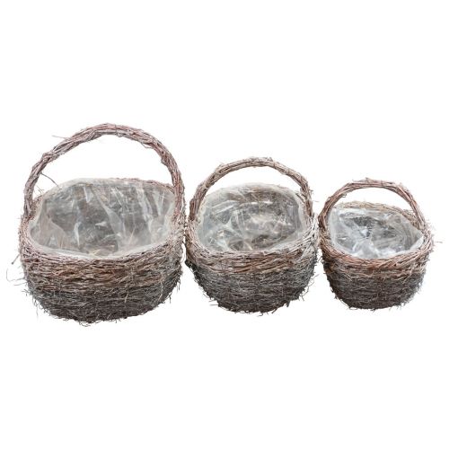 Product Basket with handle plant basket whitewashed 40/34/27cm set of 3