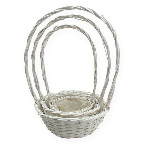 Floristik24 Basket set x 3 with handle round white Ø18, 23, 29cm