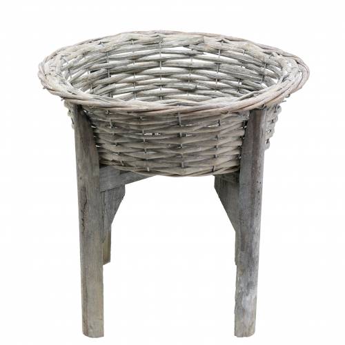 Floristik24 Wicker bowl with wooden stand grey, washed white Ø33cm