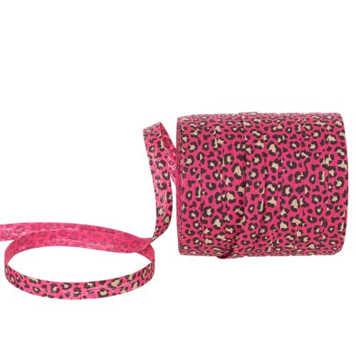 Decorative ribbon, leopard print, pink, curling ribbon for gift wrapping and crafting, 10mm wide, 100m long