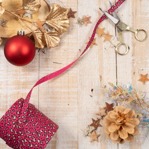Decorative ribbon, leopard print, pink, curling ribbon for gift wrapping and crafting, 10mm wide, 100m long | Floristik24.ie