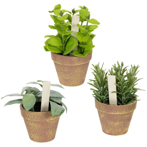 Artificial herb pot with decorative herbs for kitchen, garden, balcony or terrace, 15m³, 3 pieces