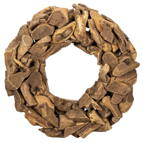 Decorative wreath made of natural wood pieces, round, 35cm buy online | Floristik24.ie