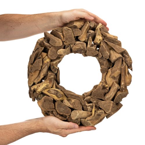 Decorative wreath made of natural wood pieces, round, 35cm | Floristik24.ie