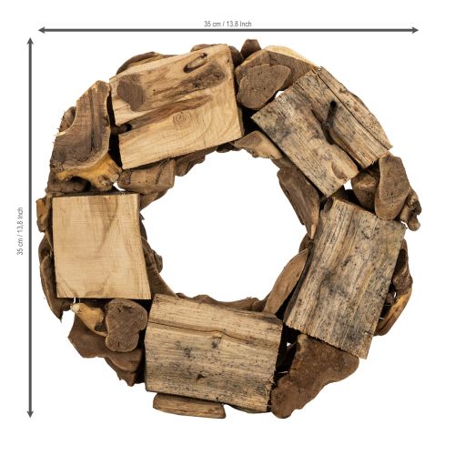 Decorative wreath made of natural wood pieces, round, 35cm | Floristik24.ie