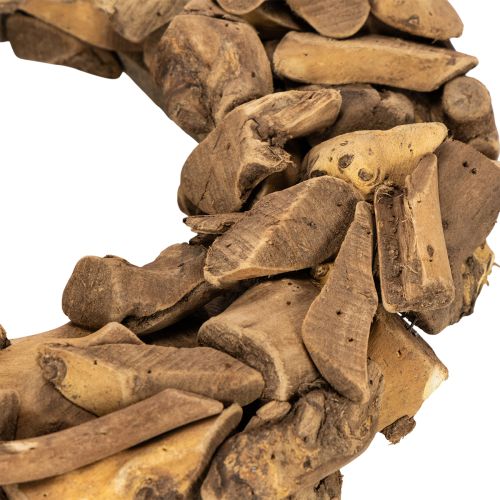 Decorative wreath made of natural wood pieces, round, 35cm | Floristik24.ie