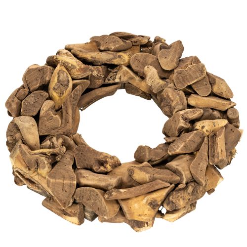 Decorative wreath made of natural wood pieces, round, 35cm | Floristik24.ie