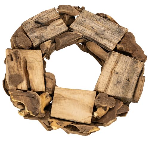 Decorative wreath made of natural wood pieces, round, 35cm | Floristik24.ie