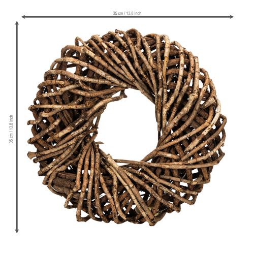 Wreath made of natural twigs, round rattan wreath for crafting, 35cm | Floristik24.ie