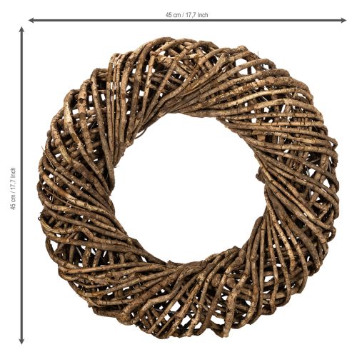 Decorative wreath made of natural branches, rattan wreath, round, large, 45cm. | Floristik24.ie