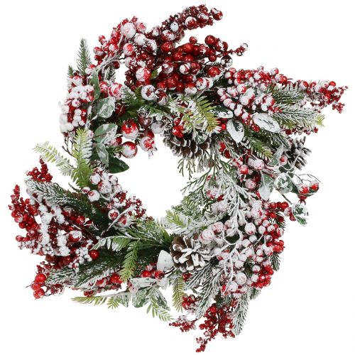 Floristik24 Green wreath with red berries frosted 36cm