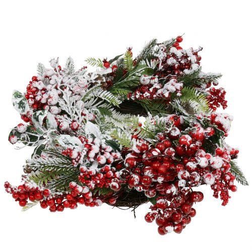 Floristik24 Green wreath with red berries frosted 36cm
