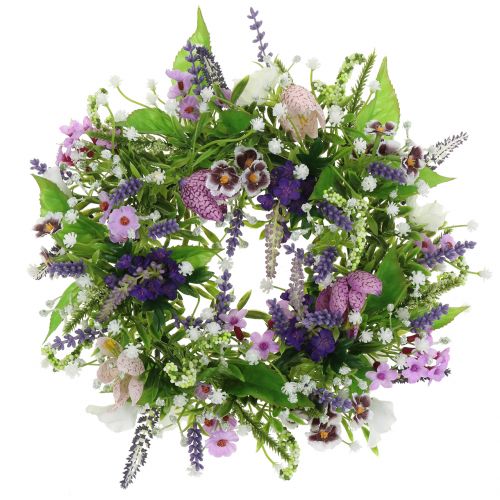 Wreath checkerboard flower/lavender/lilac Ø28cm