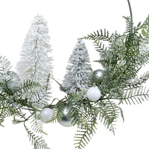 Floristik24 Illuminated wreath with fir trees and balls, Advent, winter decoration to hang, LED decoration ring silver W45cm Ø30cm
