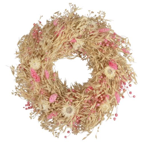 Floristik24 Decorative wreath oat wreath natural wreath straw flowers pink Ø29cm