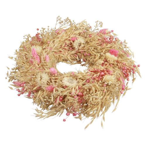 Floristik24 Decorative wreath oat wreath natural wreath straw flowers pink Ø29cm