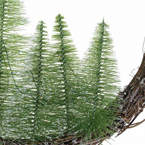Floristik24 Christmas wreath with tree and LED Ø48cm snowed green, brown