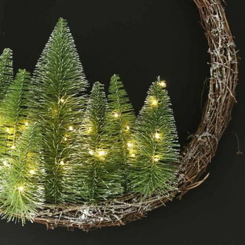 Floristik24 Christmas wreath with tree and LED Ø48cm snowed green, brown