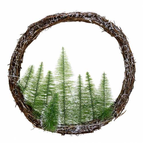Christmas wreath with tree and LED Ø48cm snowed green, brown