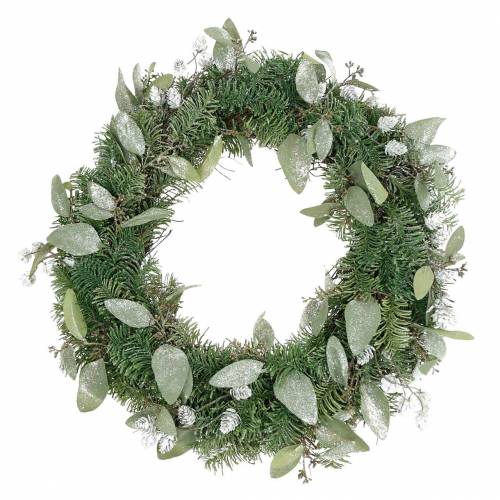 Decorative wreath eucalyptus and artificial cones Ø45cm green, white