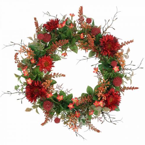 Autumn wreath silk flowers red gerbera thistle door wreath Ø42cm