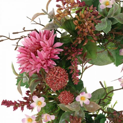 Floristik24 Autumn wreath silk flowers pink gerbera thistle table wreath Ø32cm