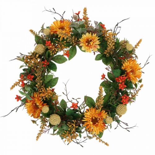 Floristik24 Autumn Wreath Silk Flowers Yellow Gerbera Thistle Wall Wreath Ø42cm