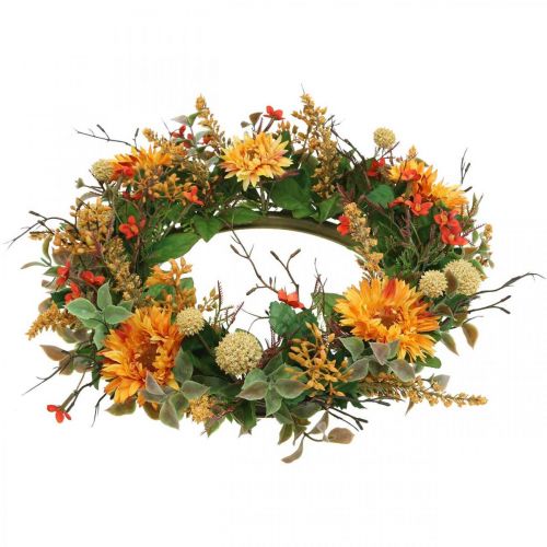 Floristik24 Autumn Wreath Silk Flowers Yellow Gerbera Thistle Wall Wreath Ø42cm
