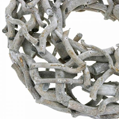 Product Decorative wreath, corkscrew willow, grey limed, Ø40cm - Natural wood decoration, wall wreath, table decoration