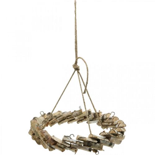 Product Wooden wreath for hanging with hook made of birch wood Ø35cm - Natural decoration for spring, macrame, flowers &amp; herbs