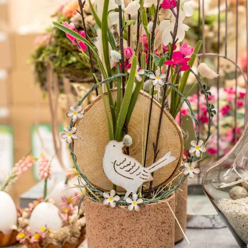 Floristik24 Wreath with bird, metal decoration for hanging, spring white / green Ø14.5cm set of 2