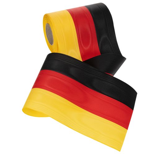 Product Moiré wreath ribbons 150mm black-red-gold with French moiré effect, 25m roll for decoration and funeral services
