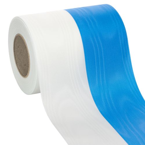 Product Moiré Blue and White Wreath Ribbon 125 mm – High-quality mourning and decorative ribbon, national ribbon with an elegant look, 25m roll