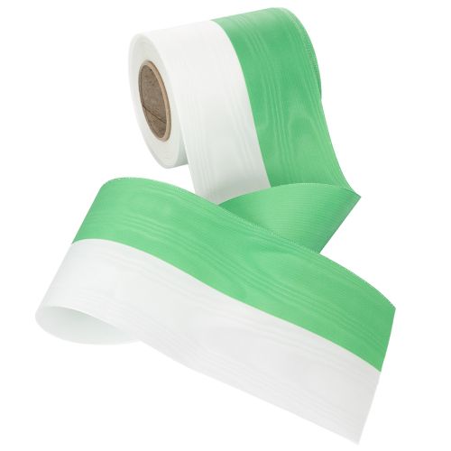 Green and white moiré wreath ribbon, 100mm x 25m - national ribbon, taffeta binding, bow ribbon, decorative ribbon | Floristik24.ie