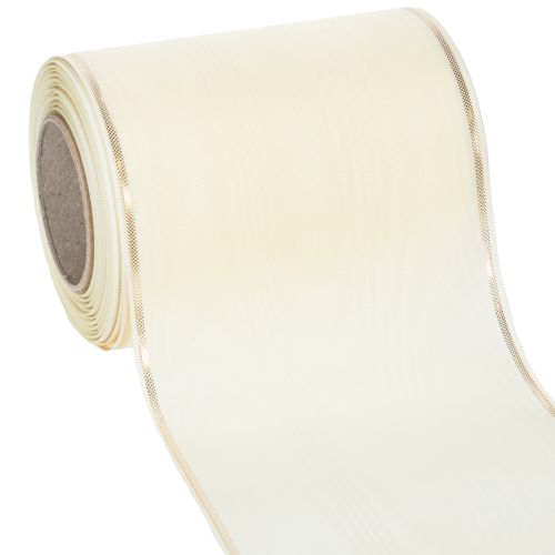 Floristik24 Cream-colored wreath ribbon with gold edge, supersatin, 125mm wide, 25m long - Waterproof, ideal for computer printing &amp; environmentally friendly