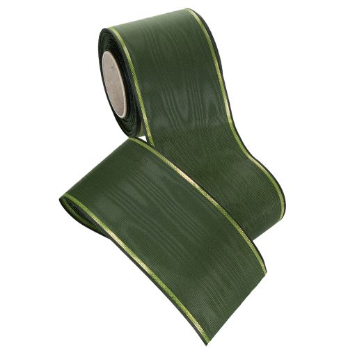 Product Dark green wreath ribbon with gold edge, 75mm wide, 25m long - Ideal for funeral ribbons and floristry
