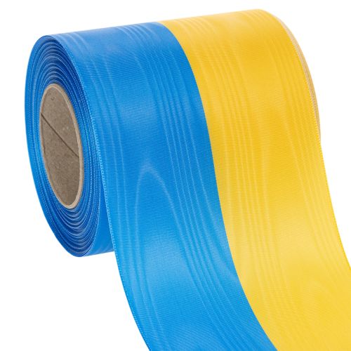 Product Blue and yellow moiré wreath ribbon, 100mm, national ribbon, club ribbon, decorative ribbon, festive mourning ribbon, acetate