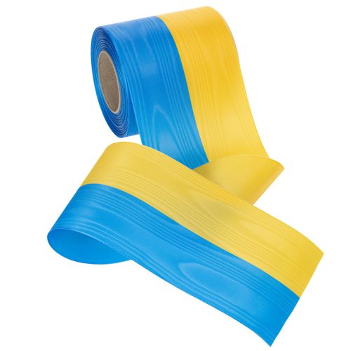 Blue and yellow moiré wreath ribbon, 100mm, national ribbon, club ribbon, decorative ribbon, festive mourning ribbon, acetate | Floristik24.ie