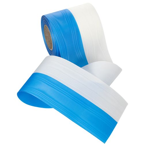 Product Moiré blue and white wreath ribbon, 100mm decorative taffeta ribbon