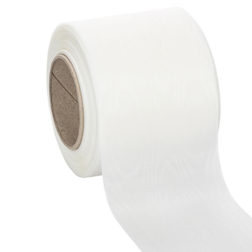 Floristik24 White wreath ribbon, high quality, 75mm x 25m - decorative ribbon for floristry and funeral services, ideal for printing.