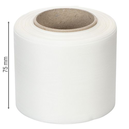Product White wreath ribbon, high quality, 75mm x 25m - decorative ribbon for floristry and funeral services, ideal for printing.