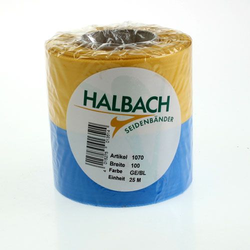 Product Blue and yellow moiré wreath ribbon, 100mm, national ribbon, club ribbon, decorative ribbon, festive mourning ribbon, acetate