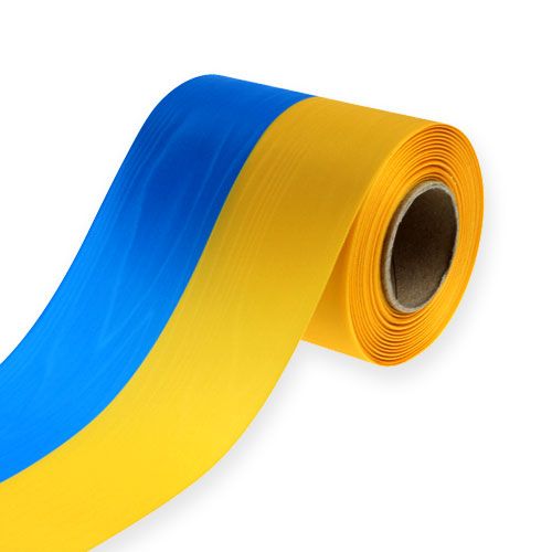 Floristik24 Wreath ribbons moiré blue-yellow 125 mm
