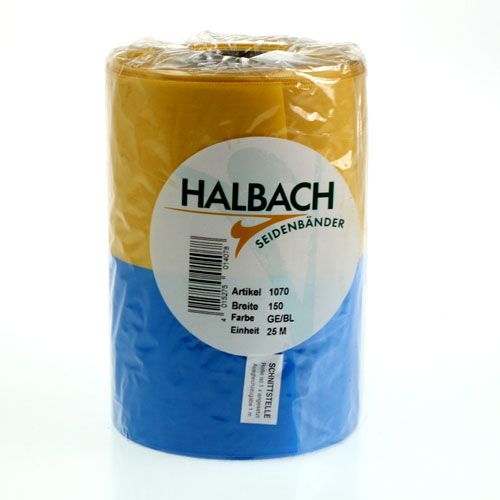 Product Moiré wreath ribbons 150mm in blue and yellow - premium mourning and decorative ribbon, for celebrations, bow ribbon