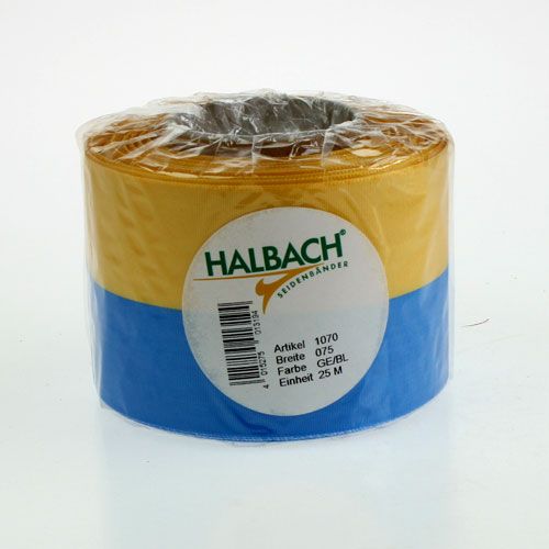 Floristik24 Wreath ribbons moiré blue-yellow 75 mm