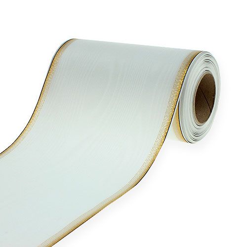 Product Elegant moiré wreath ribbon, 200mm white with gold pearl edge and special finish, 25m - Perfect for decorations &amp; celebrations