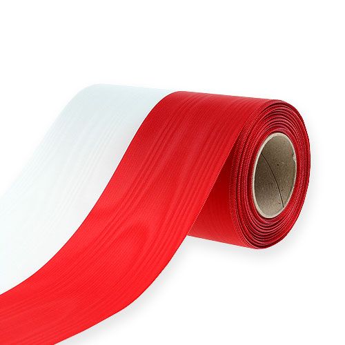 Product Moiré wreath ribbon, mourning ribbon white-red, decorative ribbon 150mm, memorial ribbon mourning fleur, acetate taffeta 25m