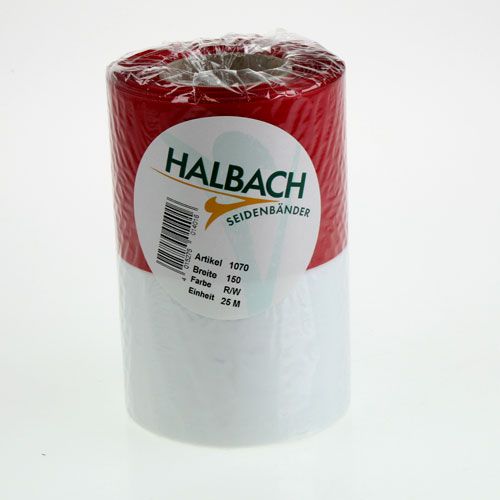 Product Moiré wreath ribbon, mourning ribbon white-red, decorative ribbon 150mm, memorial ribbon mourning fleur, acetate taffeta 25m